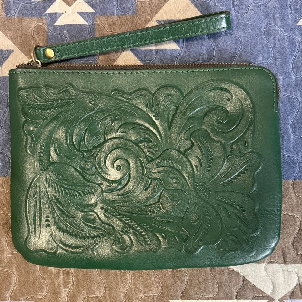 Patricia Nash Green Embossed Leather Wristlet